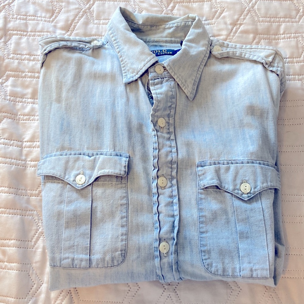 Mens button down polo denim shirt - Picture 3 of 3